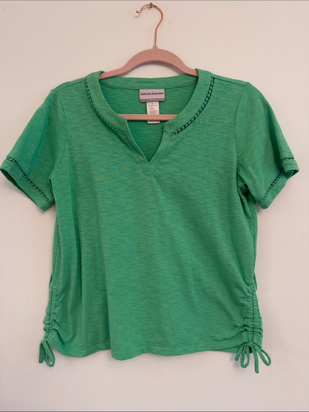 Alfred Dunner Green Short Sleeve V-Notch Tee with Side Ruching